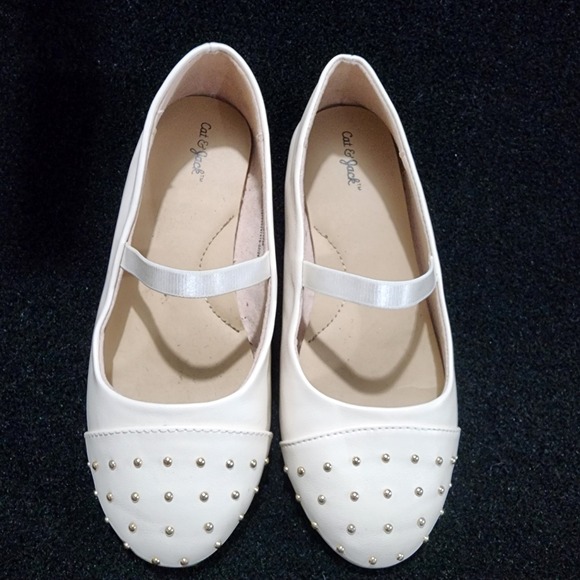Cat & Jack Other - Cat Jack Girls White Studded Ballet Flats Shoes Kids Size 12‎
